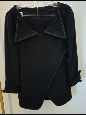 Vintage One Of A Kind Womens Suit, Skirt With  Black Trimmed Collared Jacket.